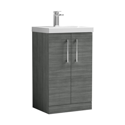 Nuie Arno 500mm Floor Standing 2 Door Vanity & Basin 3 Contemporary Anthracite Woodgrain MFC 850x510x395mm - JJ Building Materials