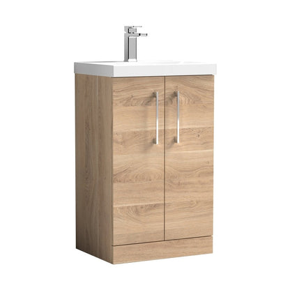 Nuie Arno 500mm Floor Standing 2-door Vanity & Basin 3 Contemporary Bleached Oak MFC 850x510x395mm - JJ Building Materials