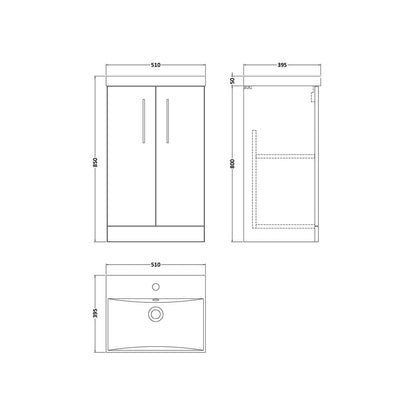 Nuie Arno 500mm Floor Standing 2 Door Vanity & Basin 3 Contemporary Charcoal Black MFC 850x510x395mm - JJ Building Materials