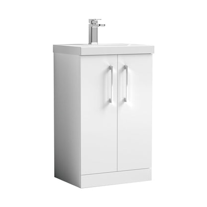 Nuie Arno 500mm Floor Standing 2 Door Vanity & Basin 3 Contemporary Gloss White MFC 850x510x395mm - JJ Building Materials