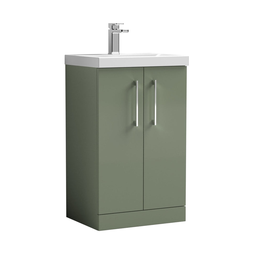 Nuie Arno 500mm Floor Standing 2 Door Vanity & Basin 3 Contemporary Satin Green MFC 850x510x395mm - JJ Building Materials