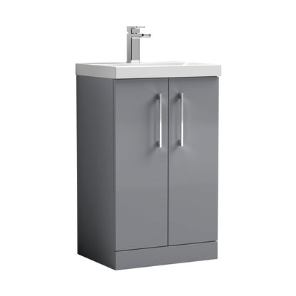 Nuie Arno 500mm Floor Standing 2 Door Vanity & Basin 3 Contemporary Satin Grey MFC 850x510x395mm - JJ Building Materials