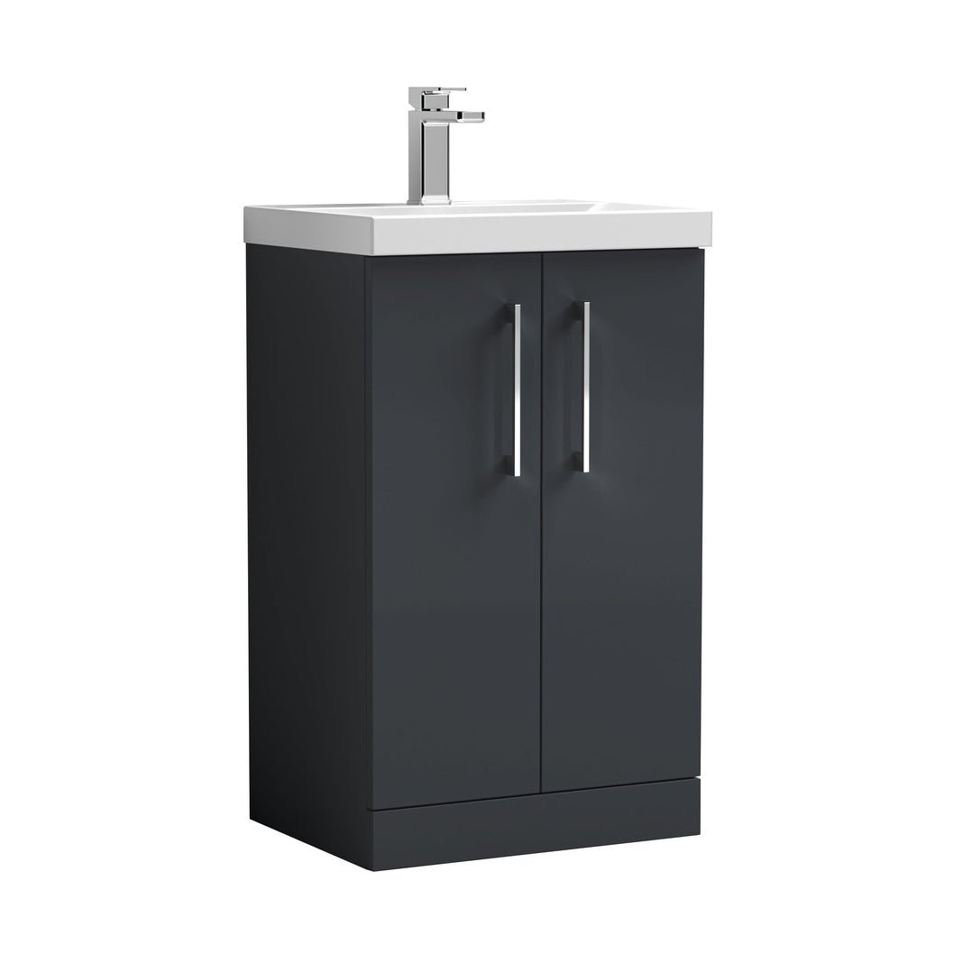 Nuie Arno 500mm Floor Standing 2 Door Vanity & Basin 3 Contemporary Soft Black MFC 850x510x395mm - JJ Building Materials