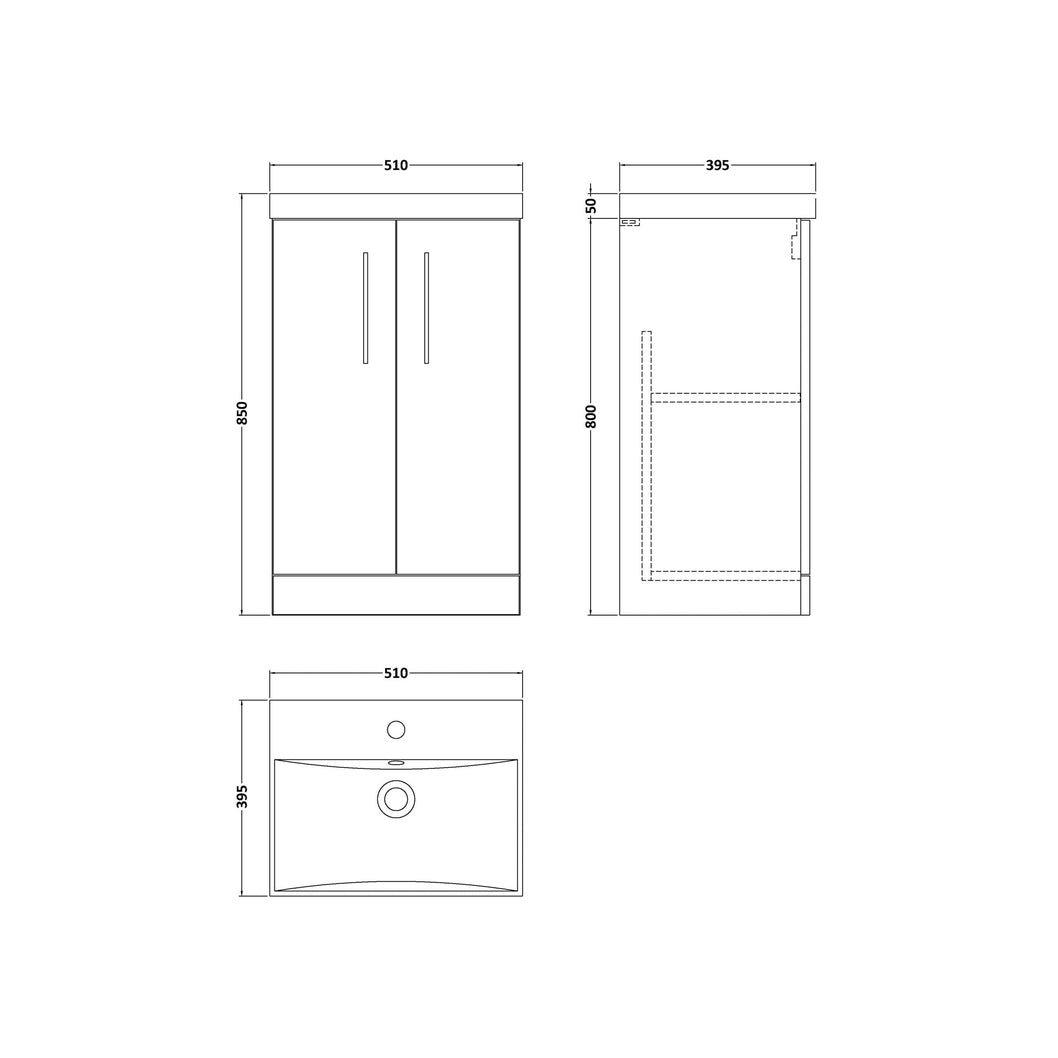 Nuie Arno 500mm Floor Standing 2 Door Vanity & Basin 3 Contemporary Solace Oak MFC 850x510x395mm - JJ Building Materials