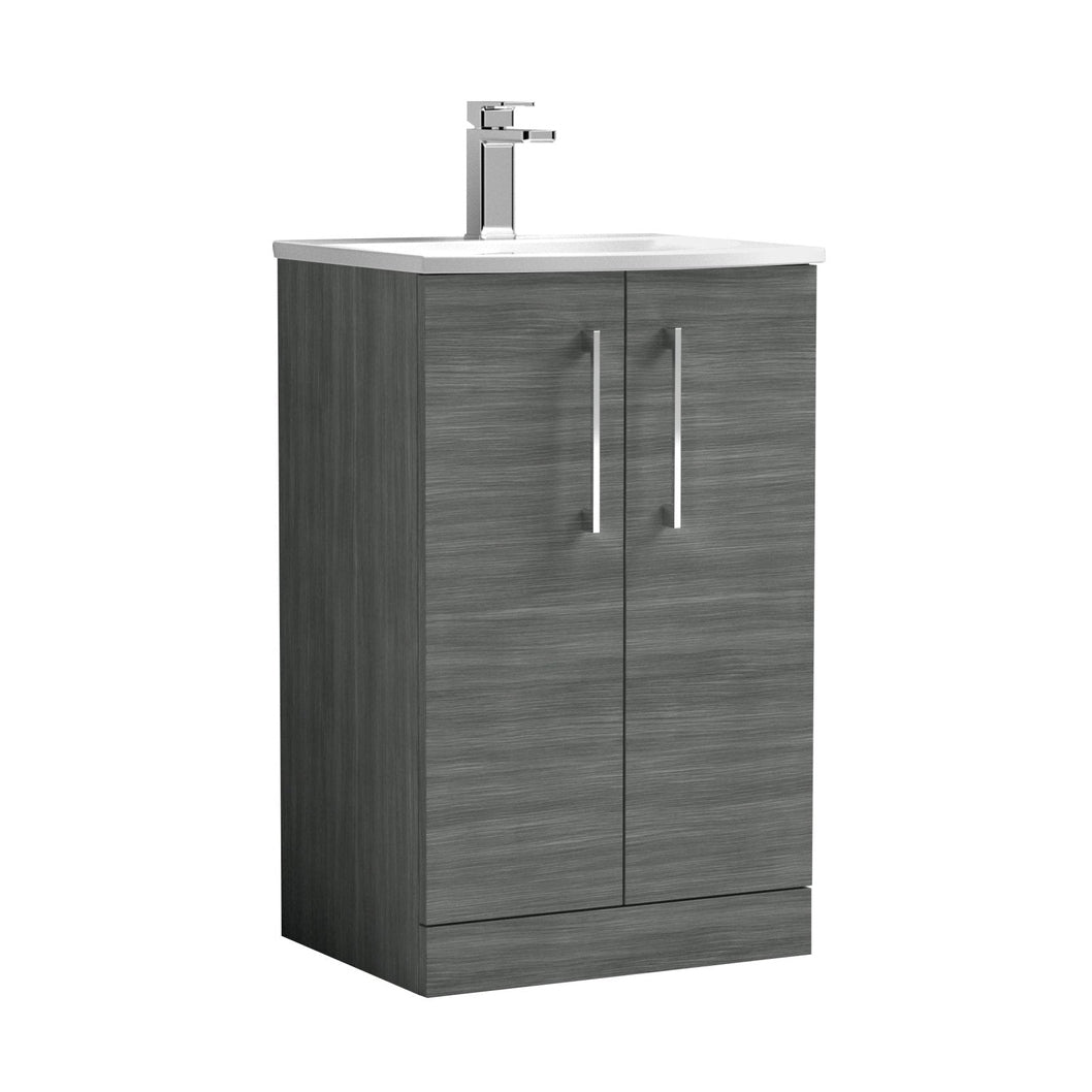 Nuie Arno 500mm Floor Standing 2 Door Vanity & Basin 4 Contemporary Anthracite Woodgrain MFC 830x510x440mm - JJ Building Materials