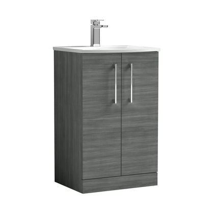 Nuie Arno 500mm Floor Standing 2 Door Vanity & Basin 4 Contemporary Anthracite Woodgrain MFC 830x510x440mm - JJ Building Materials