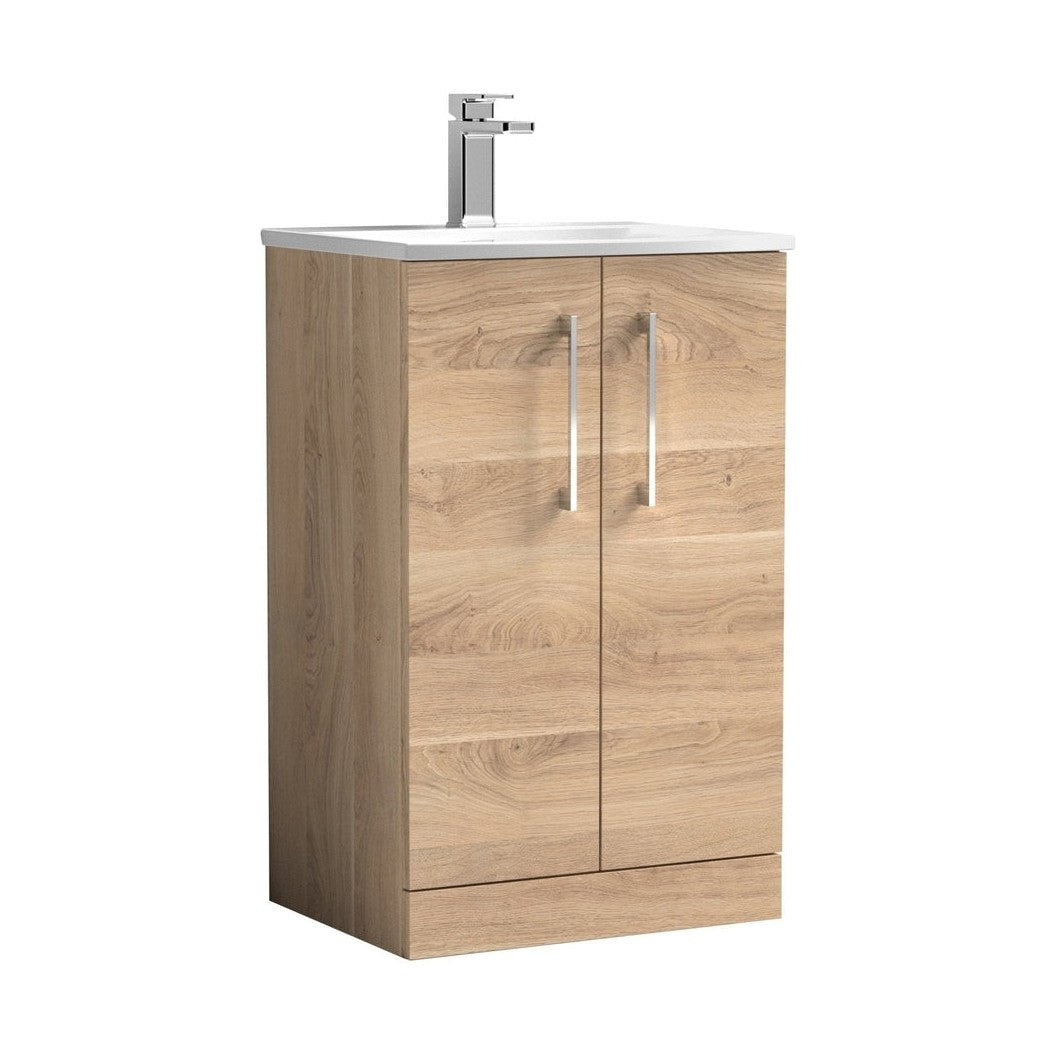 Nuie Arno 500mm Floor Standing 2-door Vanity & Basin 4 Contemporary Bleached Oak MFC 830x510x440mm - JJ Building Materials