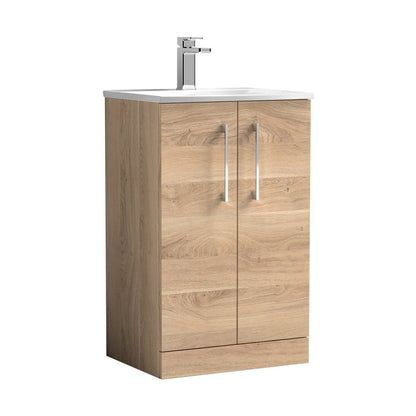 Nuie Arno 500mm Floor Standing 2-door Vanity & Basin 4 Contemporary Bleached Oak MFC 830x510x440mm - JJ Building Materials
