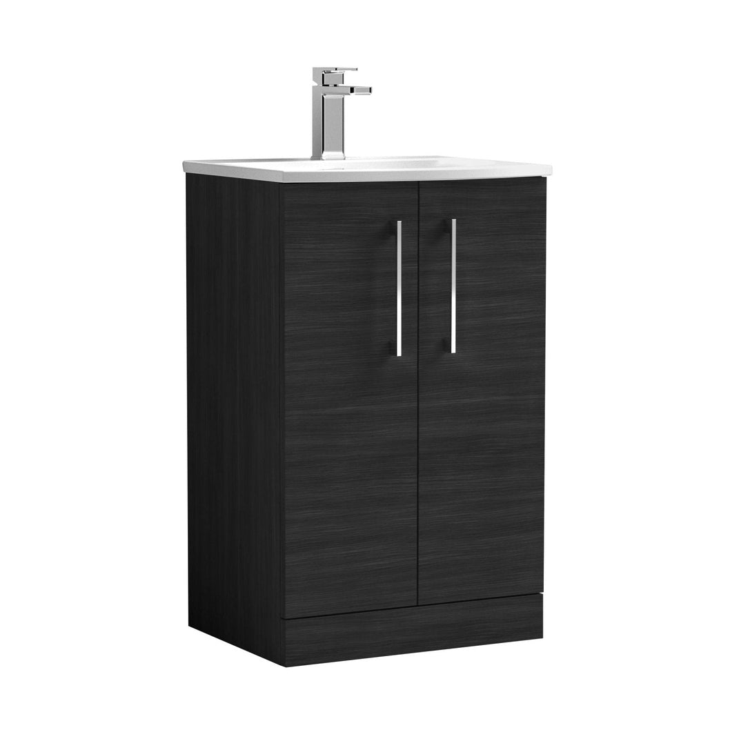 Nuie Arno 500mm Floor Standing 2 Door Vanity & Basin 4 Contemporary Charcoal Black MFC 830x510x440mm - JJ Building Materials