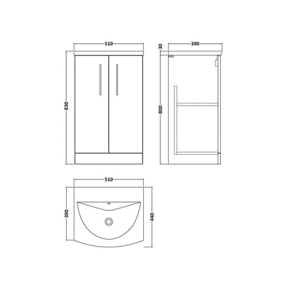 Nuie Arno 500mm Floor Standing 2 Door Vanity & Basin 4 Contemporary Midnight Blue MFC 830x510x440mm - JJ Building Materials