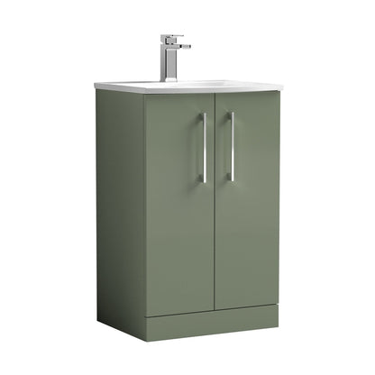 Nuie Arno 500mm Floor Standing 2 Door Vanity & Basin 4 Contemporary Satin Green MFC 830x510x440mm - JJ Building Materials