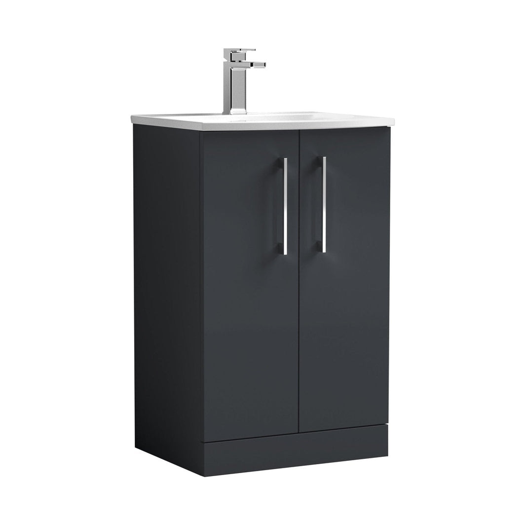 Nuie Arno 500mm Floor Standing 2 Door Vanity & Basin 4 Contemporary Soft Black MFC 830x510x440mm - JJ Building Materials