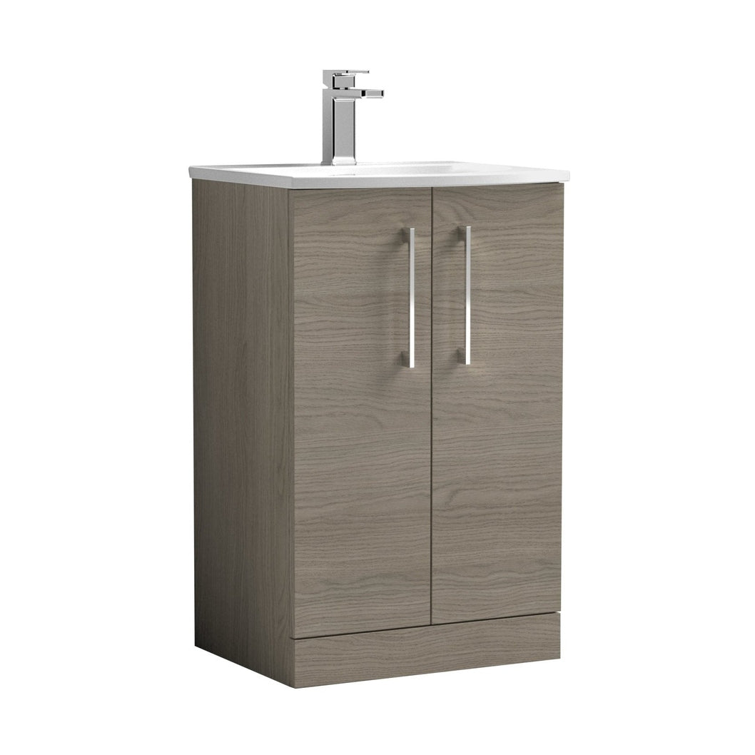 Nuie Arno 500mm Floor Standing 2 Door Vanity & Basin 4 Contemporary Solace Oak MFC 830x510x440mm - JJ Building Materials