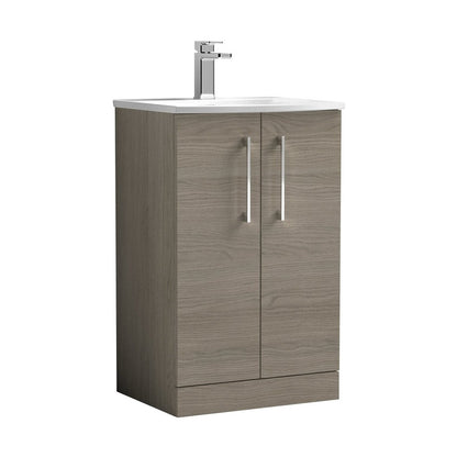 Nuie Arno 500mm Floor Standing 2 Door Vanity & Basin 4 Contemporary Solace Oak MFC 830x510x440mm - JJ Building Materials