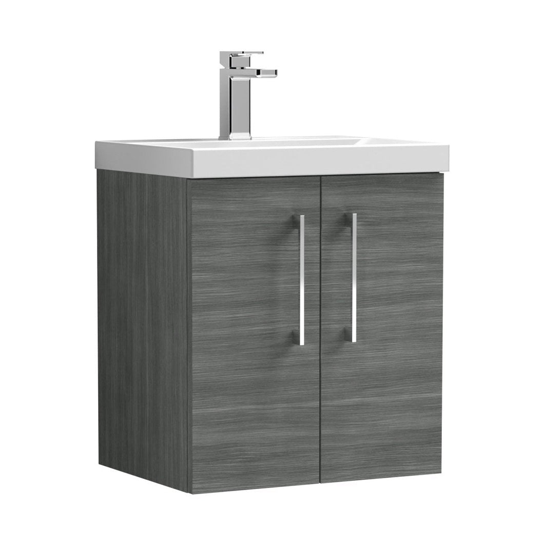 Nuie Arno 500mm Wall Hung 2 Door Vanity & Basin 1 Contemporary Anthracite Woodgrain 579x510x390mm - JJ Building Materials