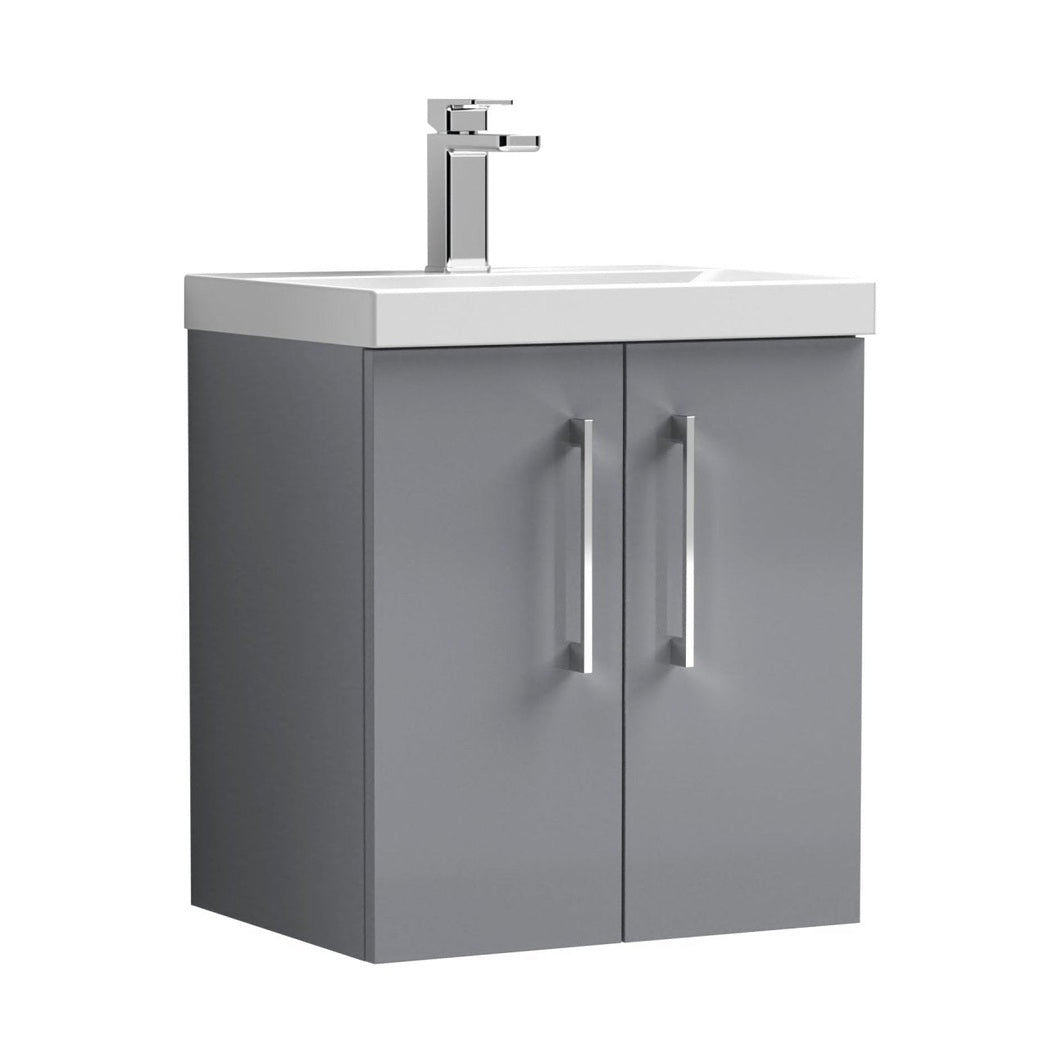 Nuie Arno 500mm Wall Hung 2 Door Vanity & Basin 1 Contemporary Satin Grey MFC Painted Matt 579x510x390mm - JJ Building Materials