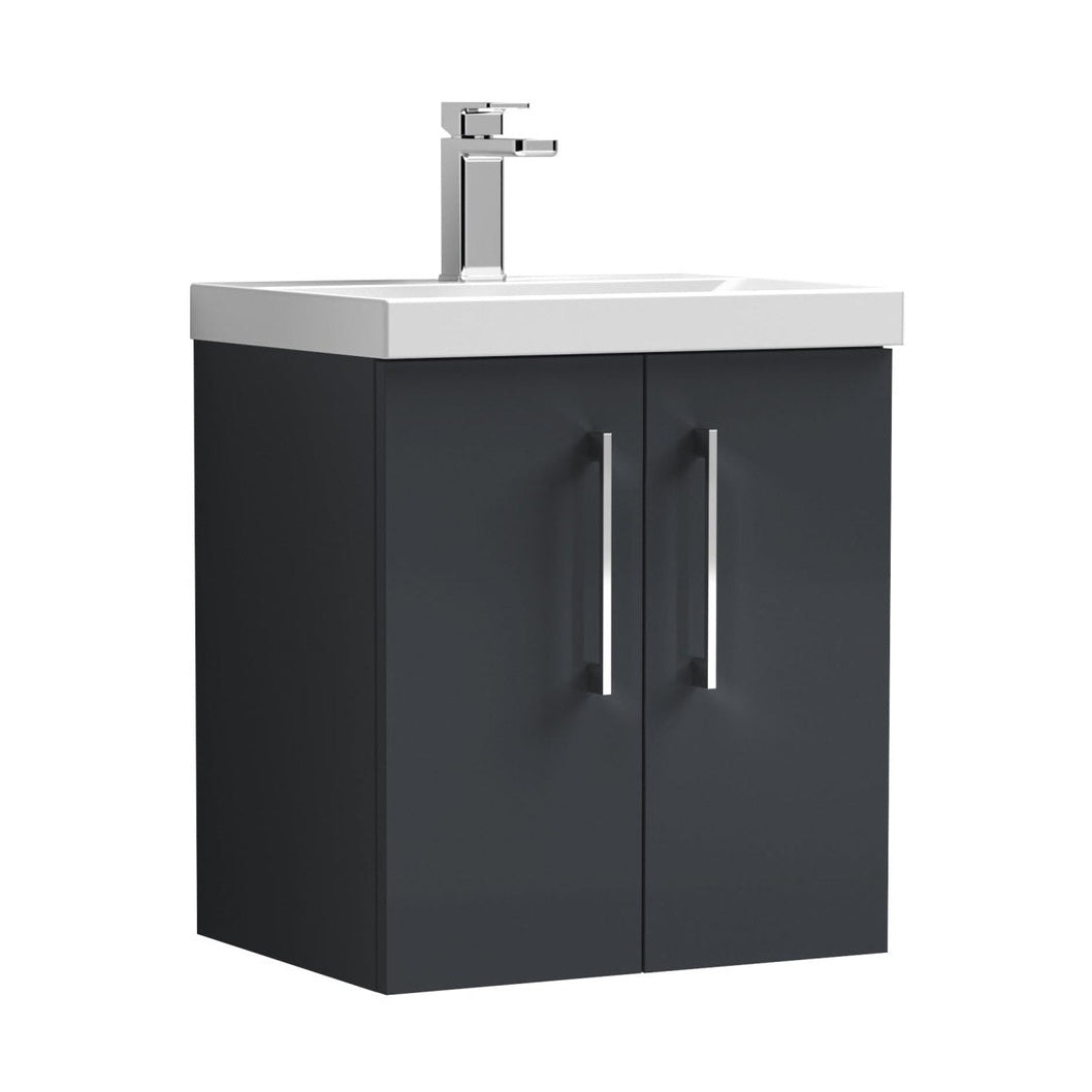 Nuie Arno 500mm Wall Hung 2 Door Vanity & Basin 1 Contemporary Soft Black 579x510x390mm - JJ Building Materials