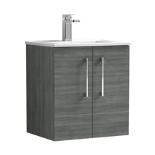 Nuie Arno 500mm Wall Hung 2 Door Vanity & Basin 2 Contemporary Anthracite Woodgrain 557x500x390mm - JJ Building Materials