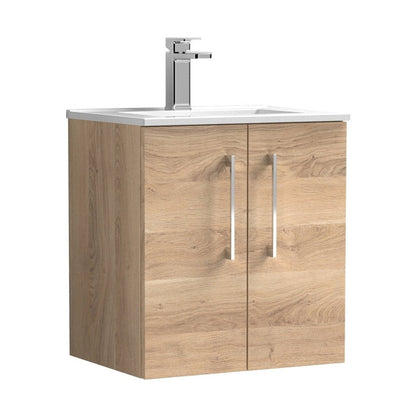 Nuie Arno 500mm Wall Hung 2-door Vanity & Basin 2 Contemporary Bleached Oak 558x500x390mm - JJ Building Materials