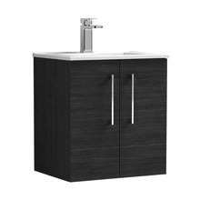 Nuie Arno 500mm Wall Hung 2 Door Vanity & Basin 2 Contemporary Charcoal Black MFC Textured Woodgrain 557x500x390mm - JJ Building Materials