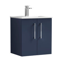 Nuie Arno 500mm Wall Hung 2-door Vanity & Basin 2 Contemporary Midnight Blue MFC Painted Matt 558x500x390mm - JJ Building Materials