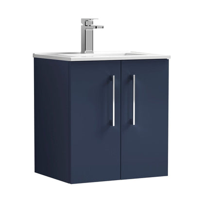 Nuie Arno 500mm Wall Hung 2-door Vanity & Basin 2 Contemporary Midnight Blue MFC Painted Matt 558x500x390mm - JJ Building Materials