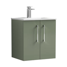 Nuie Arno 500mm Wall Hung 2 Door Vanity & Basin 2 Contemporary Satin Green 557x500x390mm - JJ Building Materials