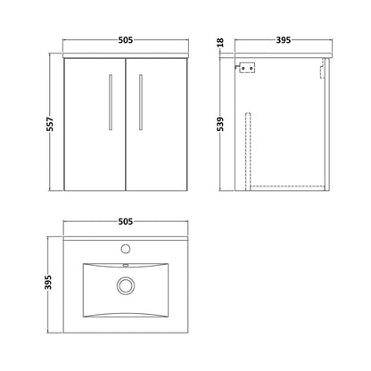 Nuie Arno 500mm Wall Hung 2 Door Vanity & Basin 2 Contemporary Satin Grey MFC Painted Matt 594x500x390mm - JJ Building Materials