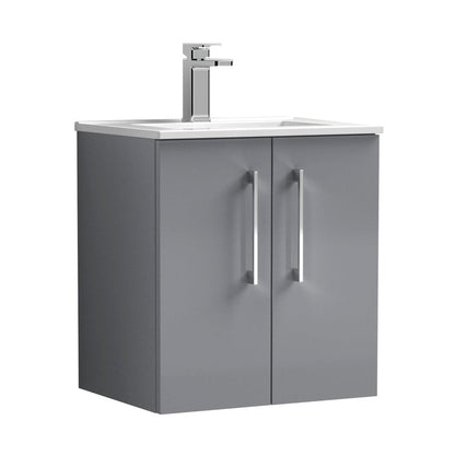 Nuie Arno 500mm Wall Hung 2 Door Vanity & Basin 2 Contemporary Satin Grey MFC Painted Matt 594x500x390mm - JJ Building Materials