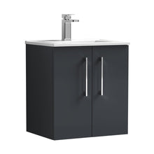 Nuie Arno 500mm Wall Hung 2 Door Vanity & Basin 2 Contemporary Soft Black 594x500x390mm - JJ Building Materials