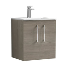 Nuie Arno 500mm Wall Hung 2 Door Vanity & Basin 2 Contemporary Solace Oak 557x500x390mm - JJ Building Materials