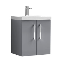 Nuie Arno 500mm Wall Hung 2 Door Vanity & Basin 3 Contemporary Satin Grey MFC Painted Matt 589x510x395mm - JJ Building Materials