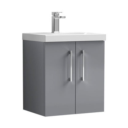 Nuie Arno 500mm Wall Hung 2 Door Vanity & Basin 3 Contemporary Satin Grey MFC Painted Matt 589x510x395mm - JJ Building Materials