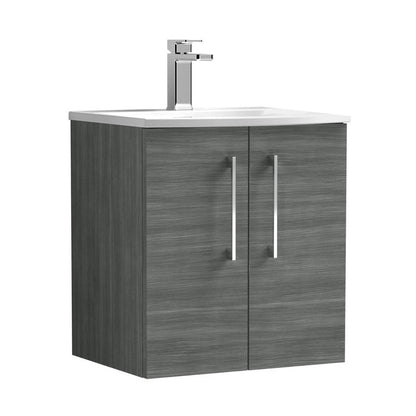 Nuie Arno 500mm Wall Hung 2 Door Vanity & Basin 4 Contemporary Anthracite Woodgrain 569x510x440mm - JJ Building Materials