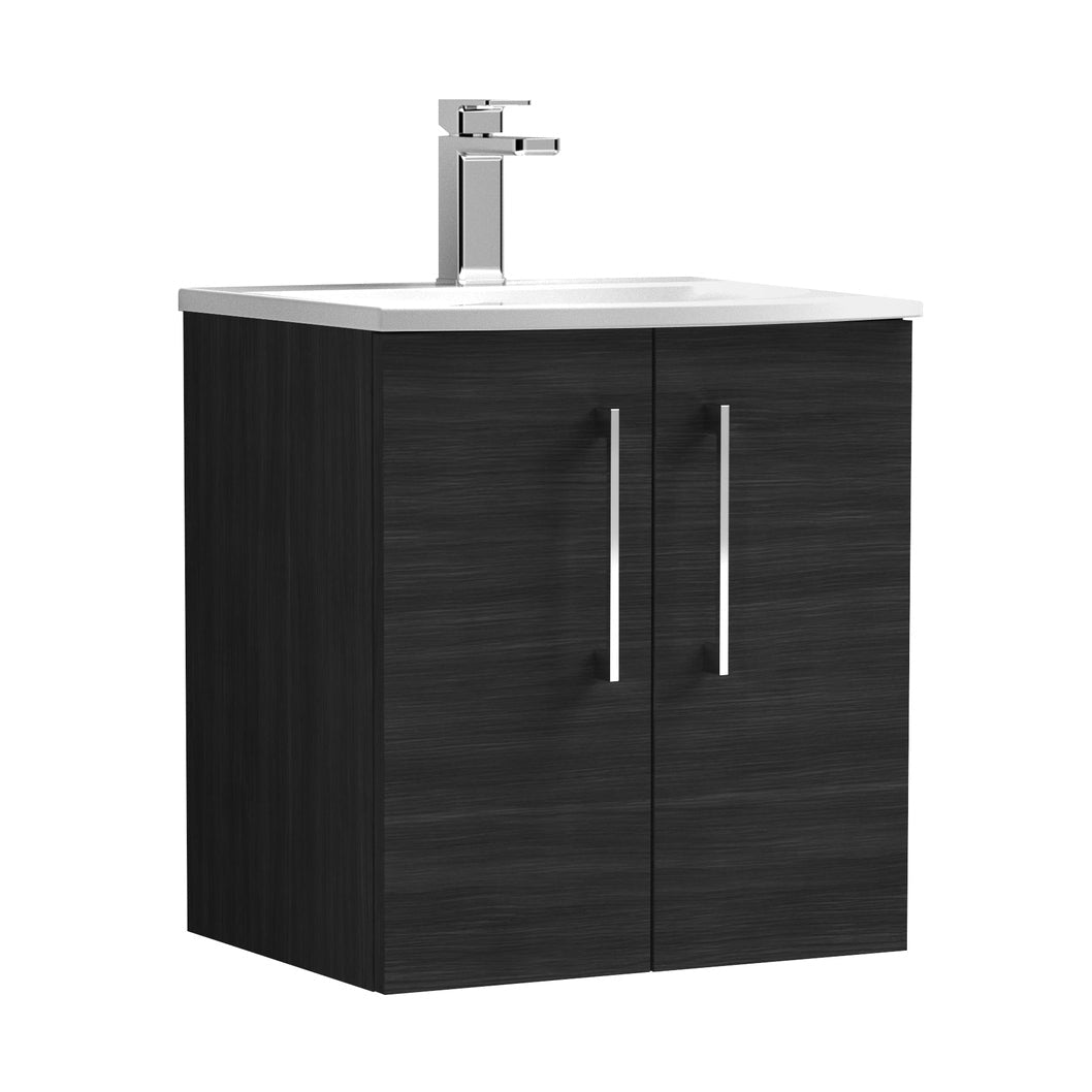 Nuie Arno 500mm Wall Hung 2 Door Vanity & Basin 4 Contemporary Charcoal Black MFC Textured Woodgrain 570x510x440mm - JJ Building Materials
