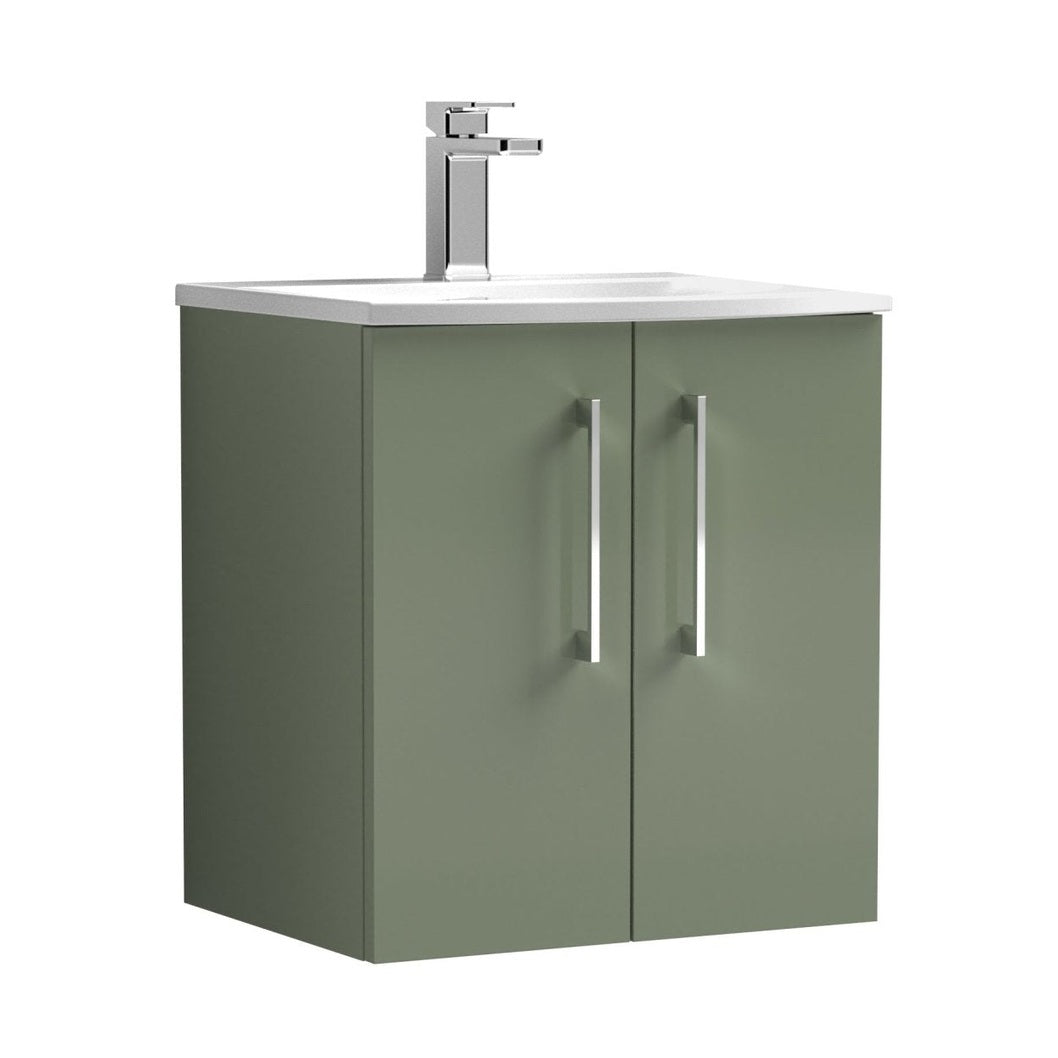 Nuie Arno 500mm Wall Hung 2 Door Vanity & Basin 4 Contemporary Satin Green 570x510x440mm - JJ Building Materials
