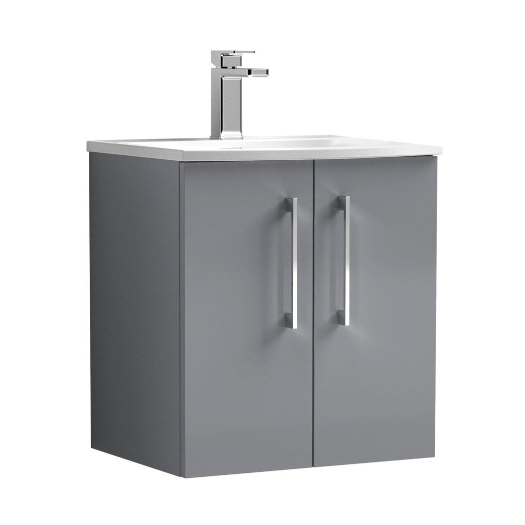 Nuie Arno 500mm Wall Hung 2 Door Vanity & Basin 4 Contemporary Satin Grey MFC Painted Matt 569x510x440mm - JJ Building Materials