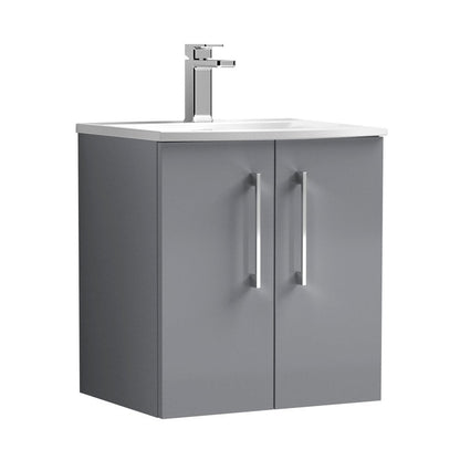 Nuie Arno 500mm Wall Hung 2 Door Vanity & Basin 4 Contemporary Satin Grey MFC Painted Matt 569x510x440mm - JJ Building Materials