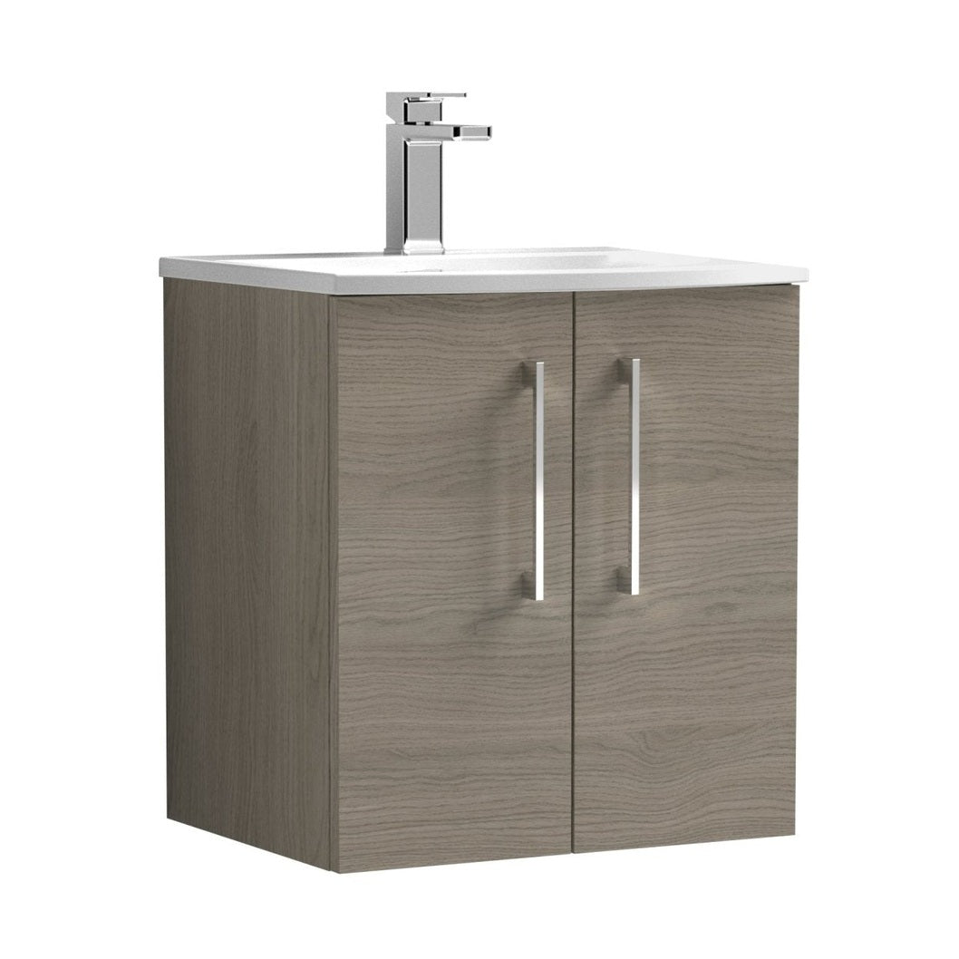 Nuie Arno 500mm Wall Hung 2 Door Vanity & Basin 4 Contemporary Solace Oak 569x510x440mm - JJ Building Materials