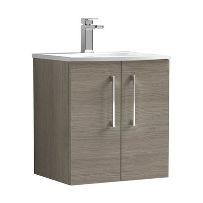 Nuie Arno 500mm Wall Hung 2 Door Vanity & Basin 4 Contemporary Solace Oak 569x510x440mm - JJ Building Materials