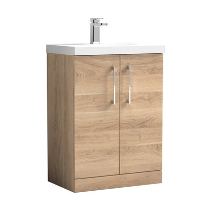 Nuie Arno 600mm Floor Standing 2-door Vanity & Basin 1 Contemporary Bleached Oak MFC 840x610x390mm - JJ Building Materials