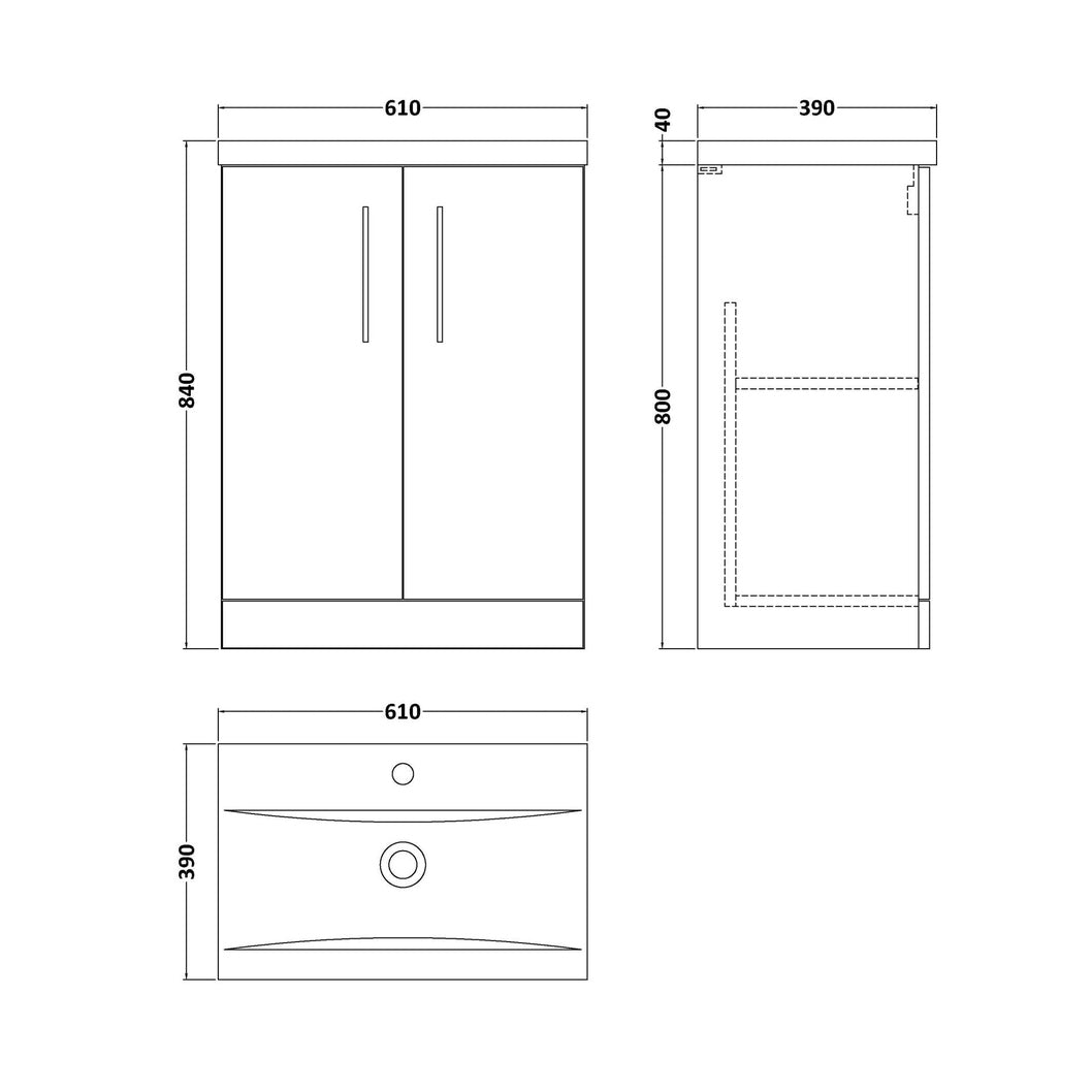 Nuie Arno 600mm Floor Standing 2 Door Vanity & Basin 1 Contemporary Satin Green MFC 840x610x390mm - JJ Building Materials