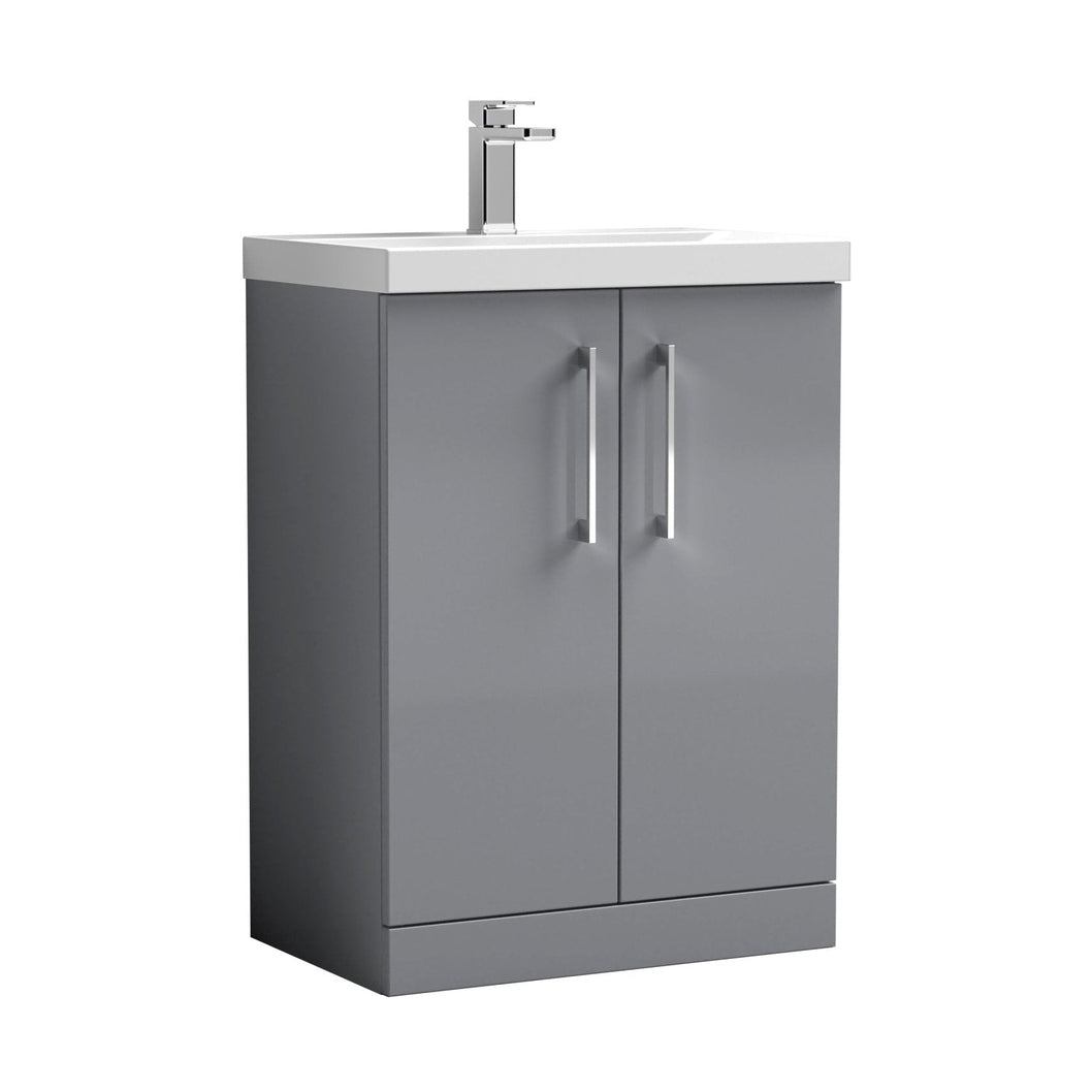 Nuie Arno 600mm Floor Standing 2 Door Vanity & Basin 1 Contemporary Satin Grey MFC 840x610x390mm - JJ Building Materials