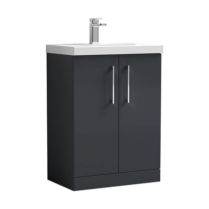 Nuie Arno 600mm Floor Standing 2 Door Vanity & Basin 1 Contemporary Soft Black MFC 840x610x390mm - JJ Building Materials