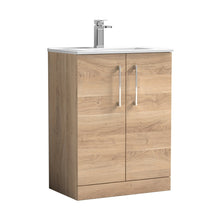 Nuie Arno 600mm Floor Standing 2-door Vanity & Basin 2 Contemporary Bleached Oak MFC 818x600x390mm - JJ Building Materials