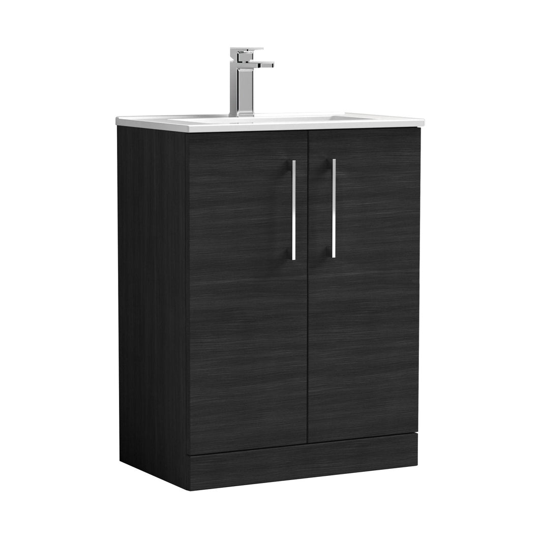 Nuie Arno 600mm Floor Standing 2 Door Vanity & Basin 2 Contemporary Charcoal Black MFC 815x600x390mm - JJ Building Materials