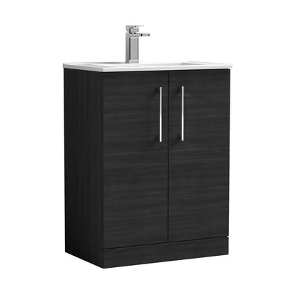Nuie Arno 600mm Floor Standing 2 Door Vanity & Basin 2 Contemporary Charcoal Black MFC 815x600x390mm - JJ Building Materials