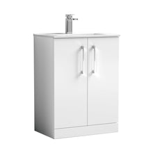 Nuie Arno 600mm Floor Standing 2 Door Vanity & Basin 2 Contemporary Gloss White MFC 815x600x390mm - JJ Building Materials
