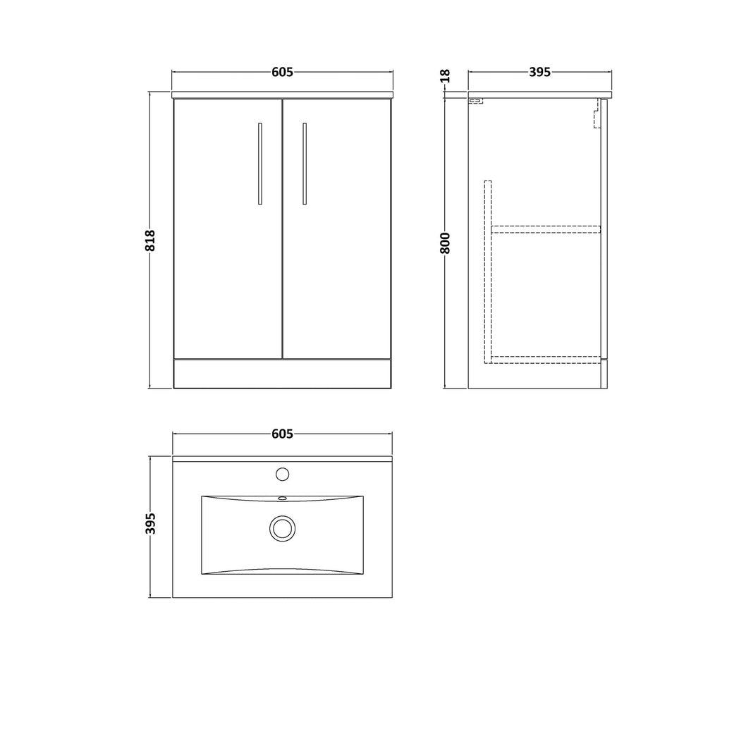 Nuie Arno 600mm Floor Standing 2-door Vanity & Basin 2 Contemporary Midnight Blue MFC 818x600x390mm - JJ Building Materials