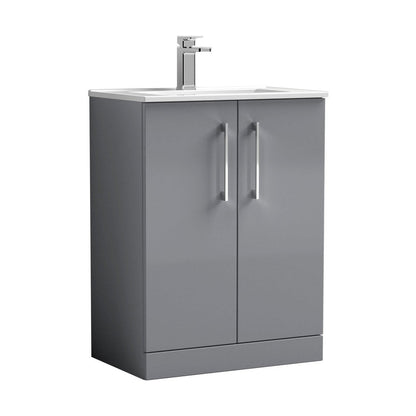 Nuie Arno 600mm Floor Standing 2 Door Vanity & Basin 2 Contemporary Satin Grey MFC 815x600x390mm - JJ Building Materials